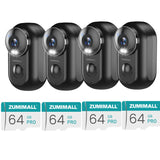 4 Pack Cam(Black) | 4x 64G SD Card